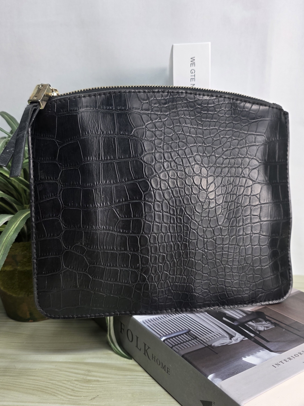 3/$15 Nine West Black Croc-Embossed Mini Clutch